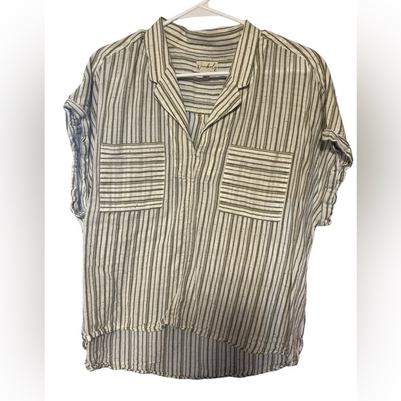 Wonderly Womens Popover Olive Stripes Specks Of Black Dolman Sleeve Top - Picture 4 of 5